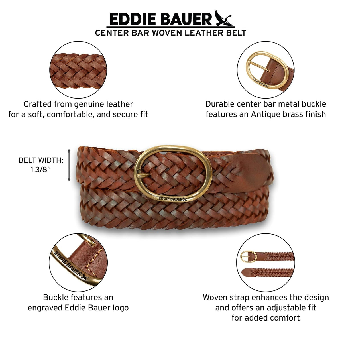 Eddie Bauer Cinturón de piel tela con barra central Cinturón para Mujer