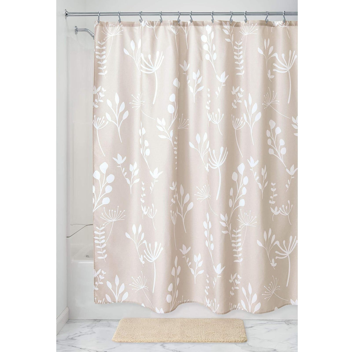 iDesign Isla Floral Fabric Bathroom Shower Curtain, Taupe