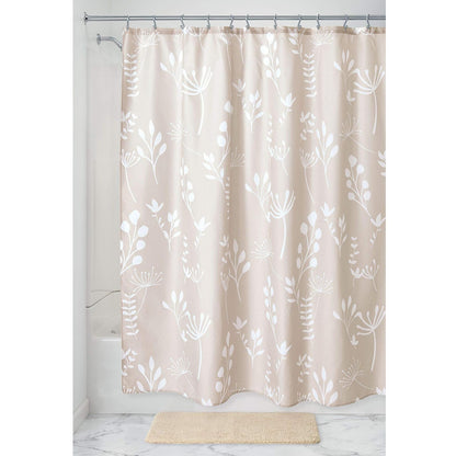 iDesign Isla Floral Fabric Bathroom Shower Curtain, Taupe