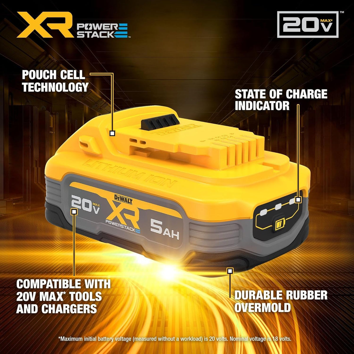 DEWALT - Batería de Iones de Litio de 20 V, POWERSTACK, más Potencia, más compacta, Recargable de 5 Ah (DCBP520)