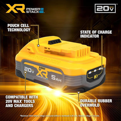 DEWALT - Batería de Iones de Litio de 20 V, POWERSTACK, más Potencia, más compacta, Recargable de 5 Ah (DCBP520)