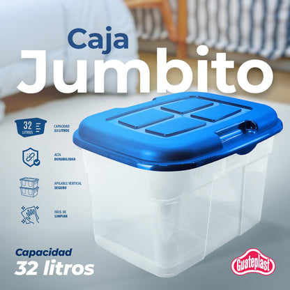 Caja de Almacenamiento 32 L Apilable de Plástico Color Azul