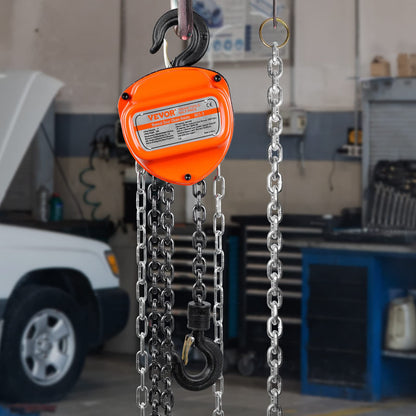 VEVOR Polipasto de Cadena Manual, Polipasto de Polea Resistente con Cadena Galvanizada G80 Mejorada, Altura de Elevación de 6 m Carga de 1 T para Garaje, Almacén y Maquinaria Automotriz, Naranja