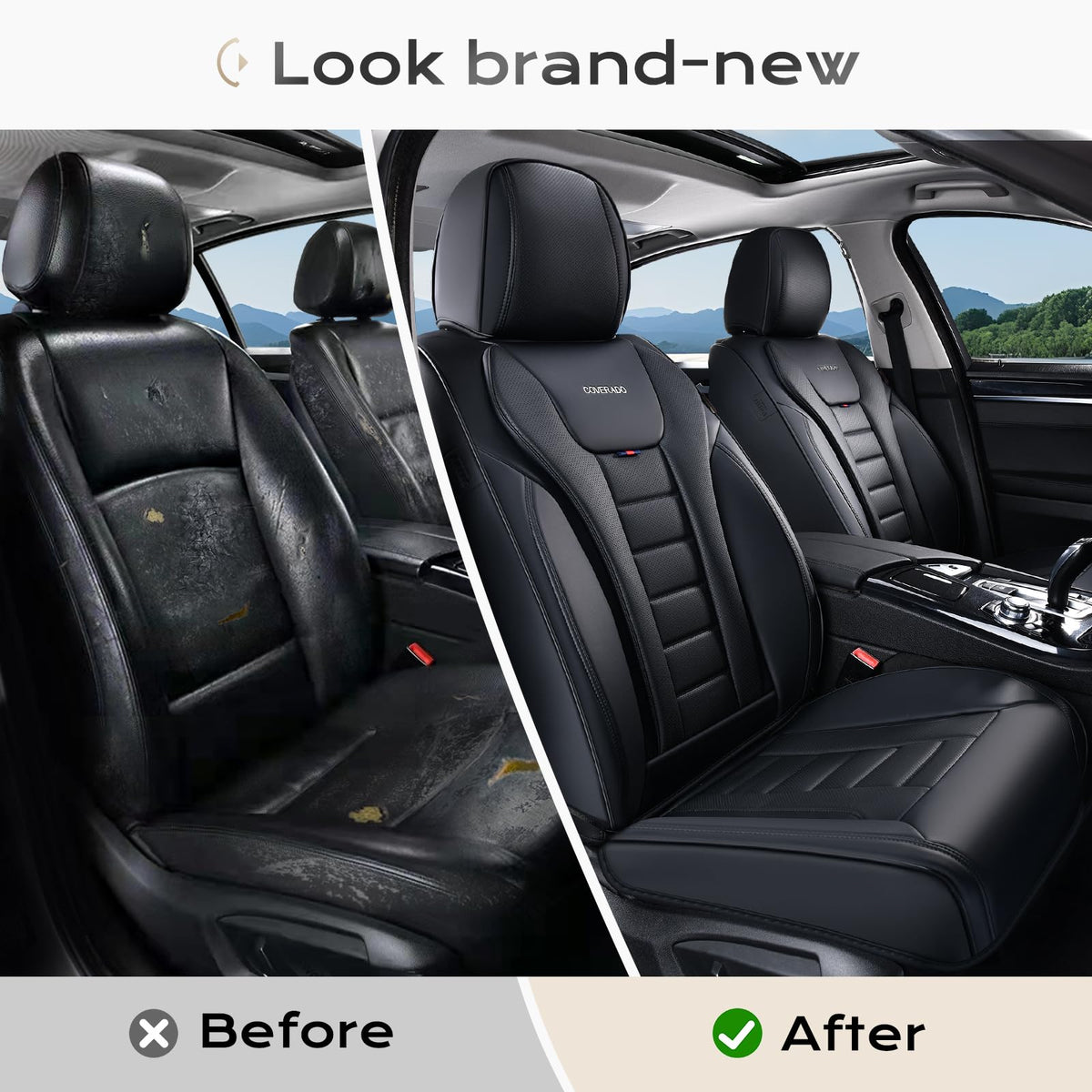 Coverado Juego Completo de Fundas de Asiento de Automóvil, Fundas de Asiento para Automóviles, Fundas de Asiento Delantero y Funda de Asiento Trasero, Funda Impermeable de Piel para Asiento automotriz