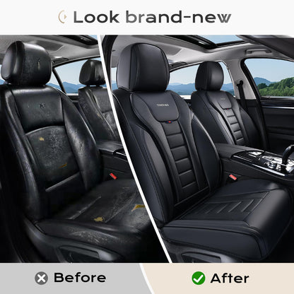 Coverado Juego Completo de Fundas de Asiento de Automóvil, Fundas de Asiento para Automóviles, Fundas de Asiento Delantero y Funda de Asiento Trasero, Funda Impermeable de Piel para Asiento automotriz