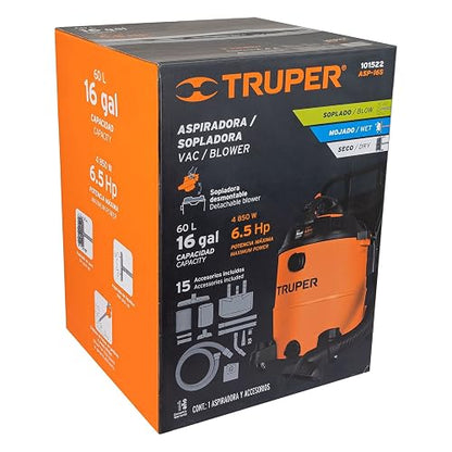 Truper ASP-16S Aspiradora/sopladora de sólidos y líquidos 16 GAL, plástica Naranja