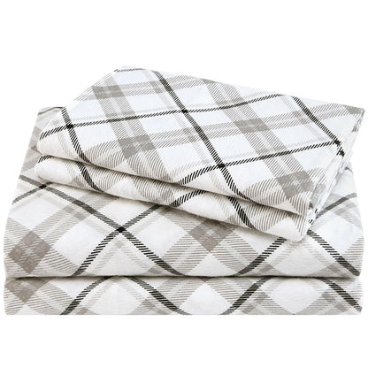 Comfort Spaces Juego de Sábanas de Franela de Algodón - 6 Piezas - Individual - Gris (Plaid Grey)