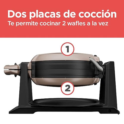Black+Decker Waflera Giratoria con Placas Antiadherentes, WMD201 | Prepara 2 waffles a la vez, con ranuras profundas para una cocción uniforme