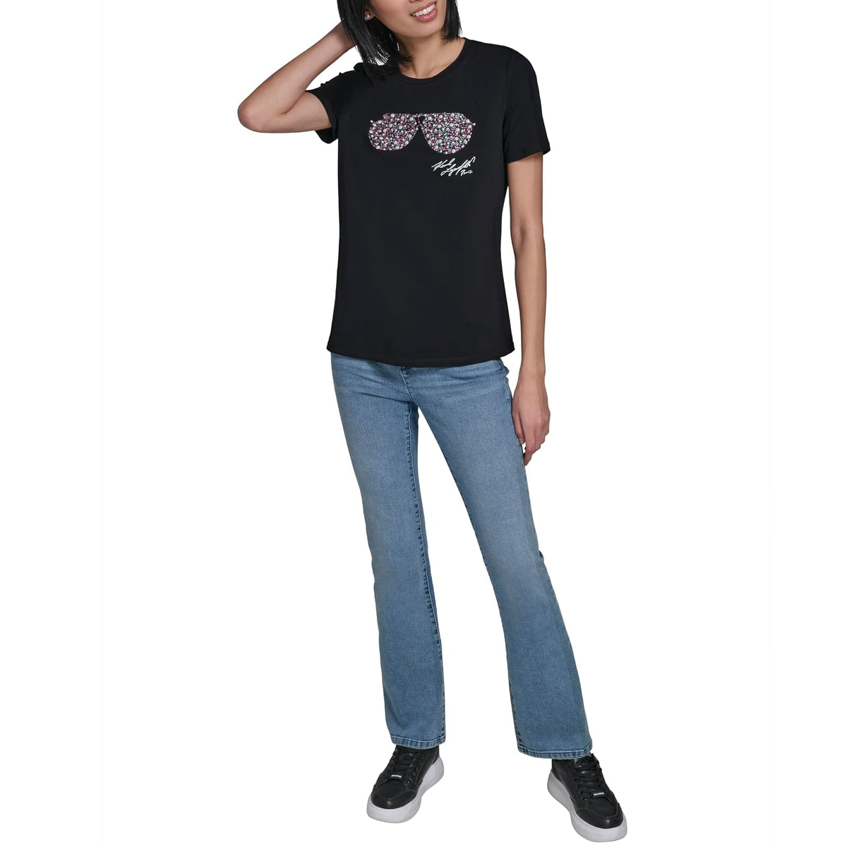Karl Lagerfeld - Playera de Manga Corta con Cuello Redondo para Mujer