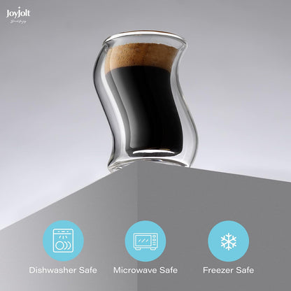 JoyJolt Pivot Espresso Shot Glass - Juego de 2 tazones de café expreso con diseño singular - Lentes de café expreso de doble pared para uso doméstico o profesional