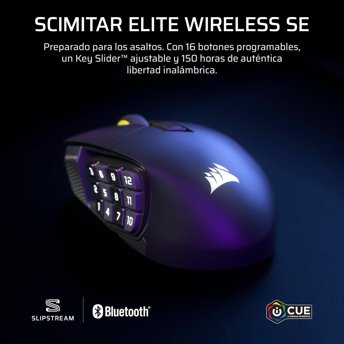 Corsair Scimitar Elite Wireless SE MMO Ratón para Juegos – 33,000 dpi, 16 Botones Programables, Key Slider Ajustable, Elgato Virtual Stream Deck, 1K Hyper-Polling - PC, PS5, PS4, Xbox, Mac – Gunmetal
