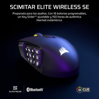 Corsair Scimitar Elite Wireless SE MMO Ratón para Juegos – 33,000 dpi, 16 Botones Programables, Key Slider Ajustable, Elgato Virtual Stream Deck, 1K Hyper-Polling - PC, PS5, PS4, Xbox, Mac – Gunmetal