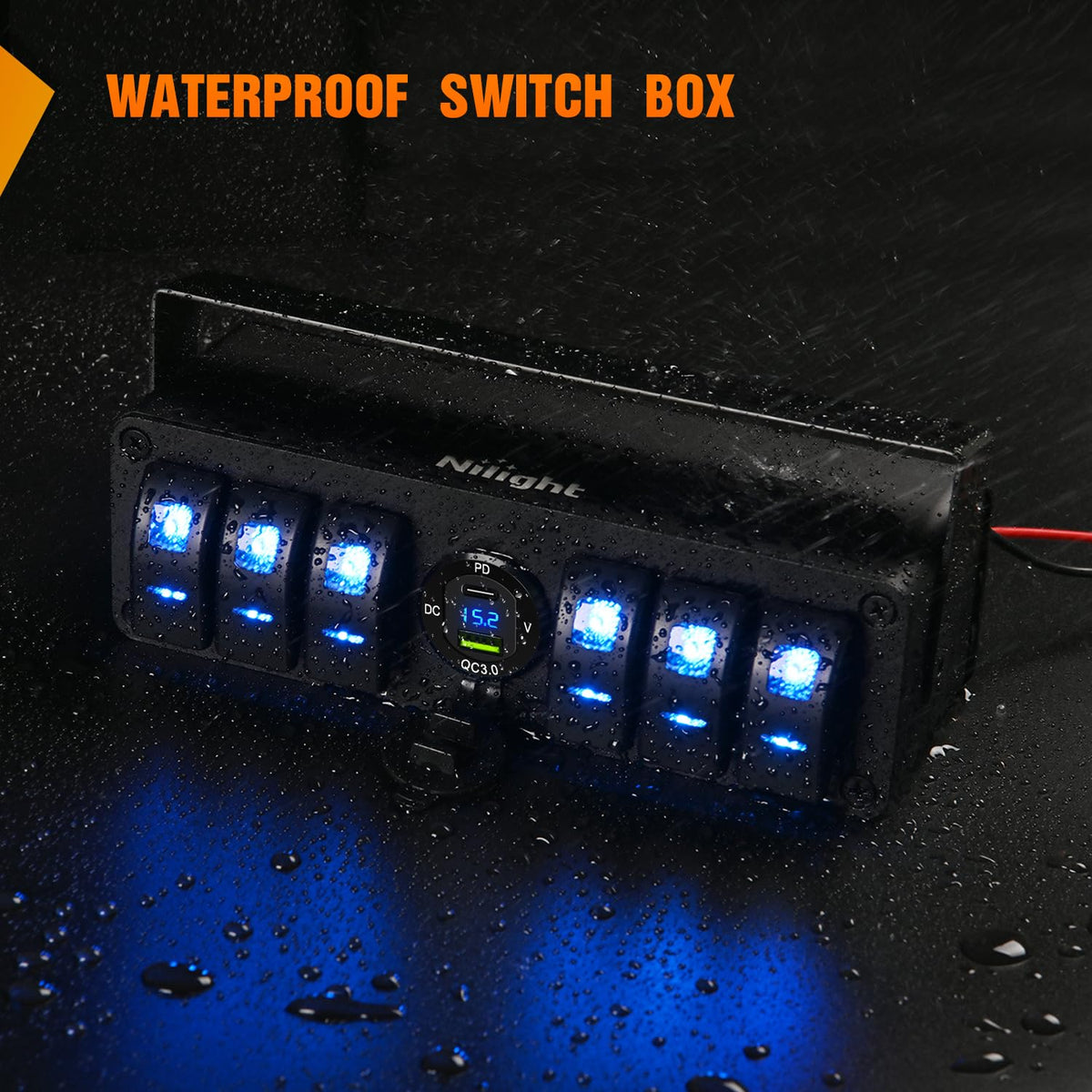 Nilight 6 Gang Rocker Switch Box 12V SPST ON Off PD Type C and USB Charger Voltmeter Waterproof Aluminum Panel Night Glow Stickers for Boats Cars RVs Trucks