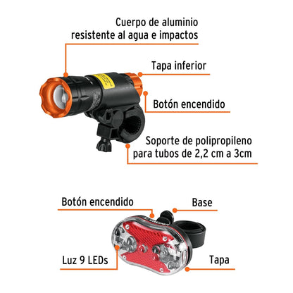 Truper LIBI-K2, Juego de Linterna Delantera y Trasera para Bicicleta