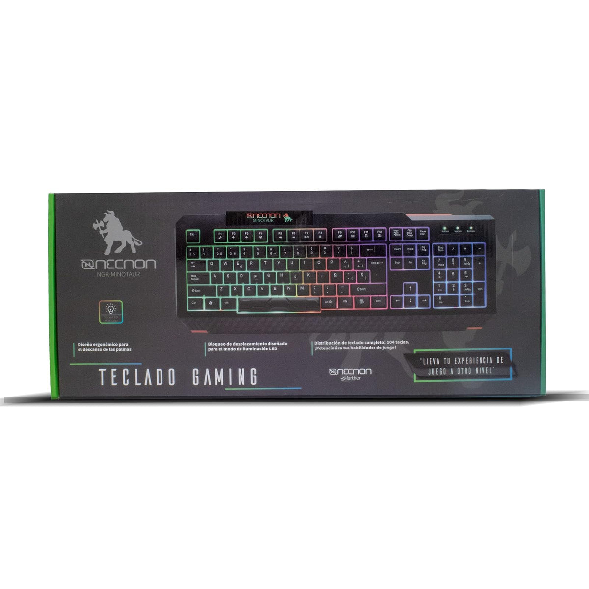 Necnon NGK-Minotaur Teclado con Iluminación LED RGB - Membrana - Sin Bloqueo de Desplazamiento - Resistente a Salpicaduras - Negro Rojo