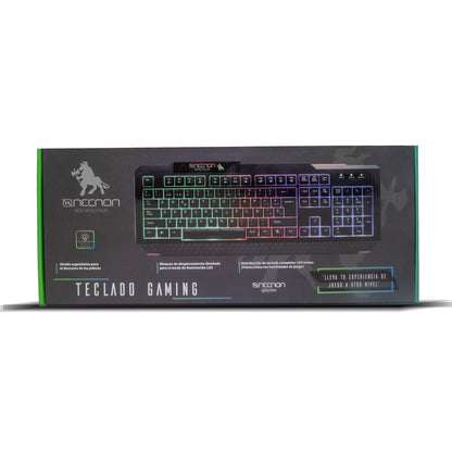 Necnon NGK-Minotaur Teclado con Iluminación LED RGB - Membrana - Sin Bloqueo de Desplazamiento - Resistente a Salpicaduras - Negro Rojo