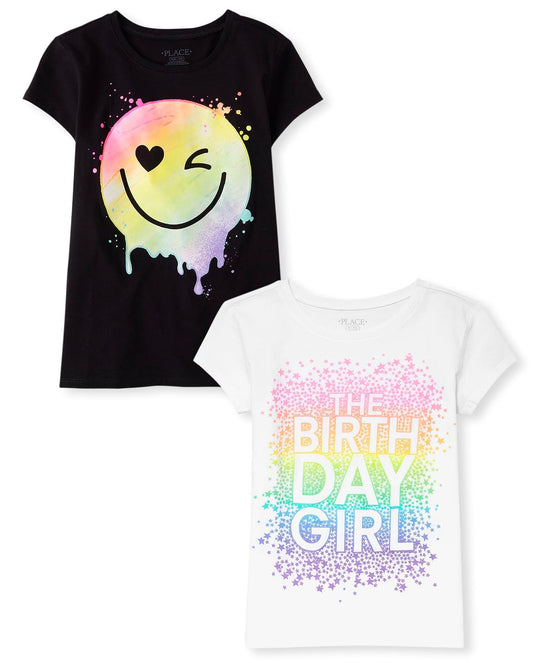 The Children's Place - Camisetas Estampadas de Manga Corta para niñas, Varios Paquetes