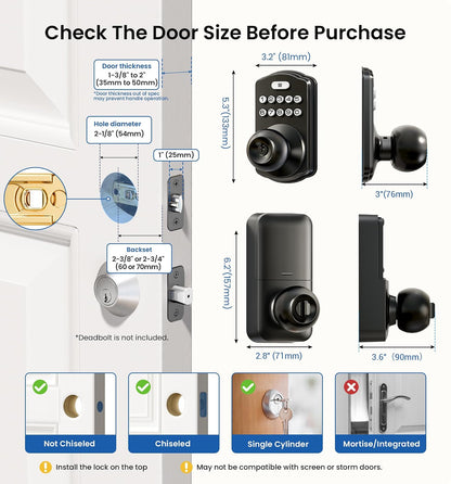 Veise - Cerradura de puerta con teclado, cerradura digital de entrada sin llave con asa, perilla electrónica para puerta delantera y recámara, fácil instalación, bloqueo automático, modo de paso