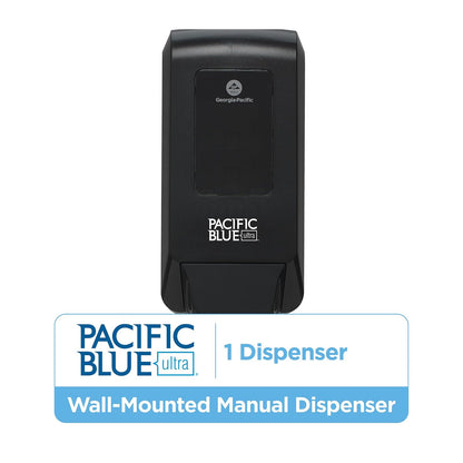 Pacific Blue Ultra™ Wall-Mounted Manual Dispenser for Foaming Hand Soap and Hand Sanitizer by Georgia-Pacific, Black, 53057, 11.5” W x 5.6” D by 4.4” H