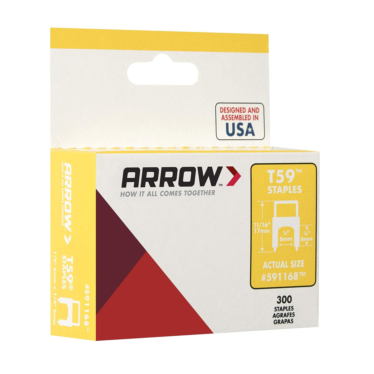 Arrow 591168 - Grapas aisladas de acero auténtico T59 de 1/4 pulgadas por 1/4 de ancho de corona para cable y cableado, transparente, 300 unidades