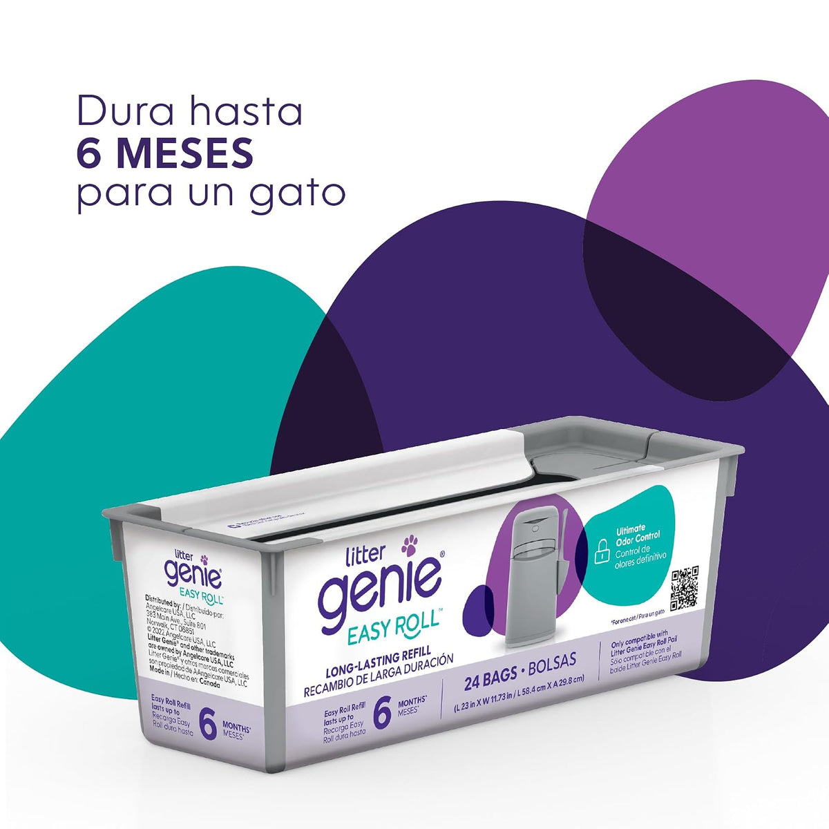 Recambio Litter Genie Easy Roll |Incluye 24 bolsas perforadas en un rollo y puede durar hasta 6 meses para un gato