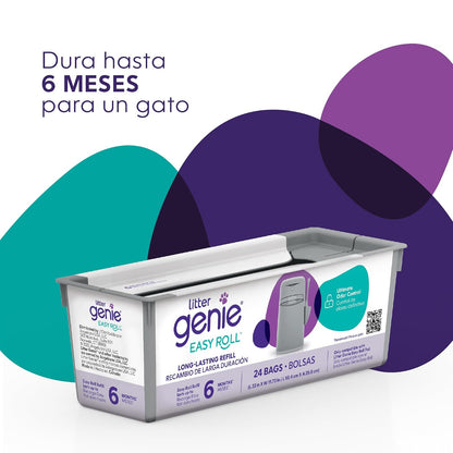 Recambio Litter Genie Easy Roll |Incluye 24 bolsas perforadas en un rollo y puede durar hasta 6 meses para un gato