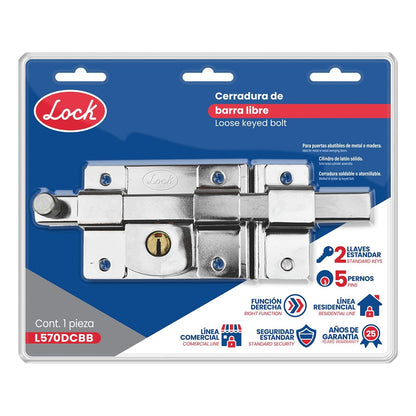 Lock L570DCBB Cerradura de Barra Libre Función Derecha, Cromo Brillante, Llave Estándar, Blíster