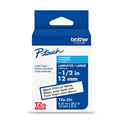 Brother Cinta de Etiquetas P-Touch TZe Extra Resistente, 12 mm x 8 m - cinta etiquetadora brother - Nuevo embalaje - Impresión negra sobre blanco