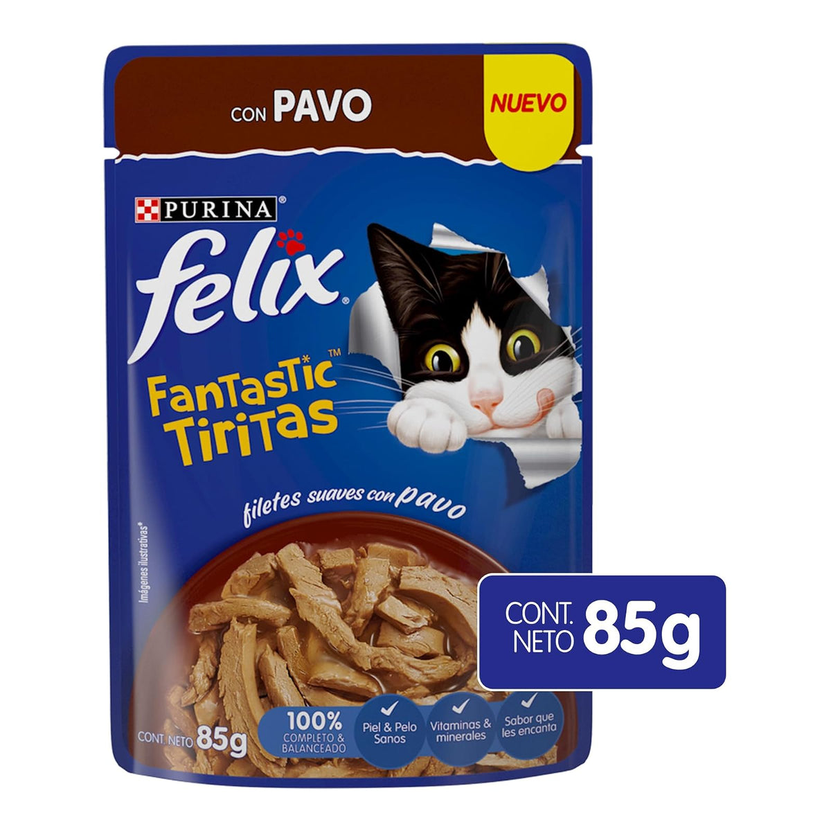 Purina Felix Fantastic Tiritas Adulto Todos los Tamaños Sabor Pavo 24pack de 85g