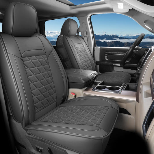 Coverado Fundas de Asiento de Automóvil de Piel, Impermeables, Fundas de Asiento Dooge Ram 1500 compatibles con Dodge Ram 1500 2500 3500 2025 con Banco Plano (Juego Completo, Gris Oscuro)