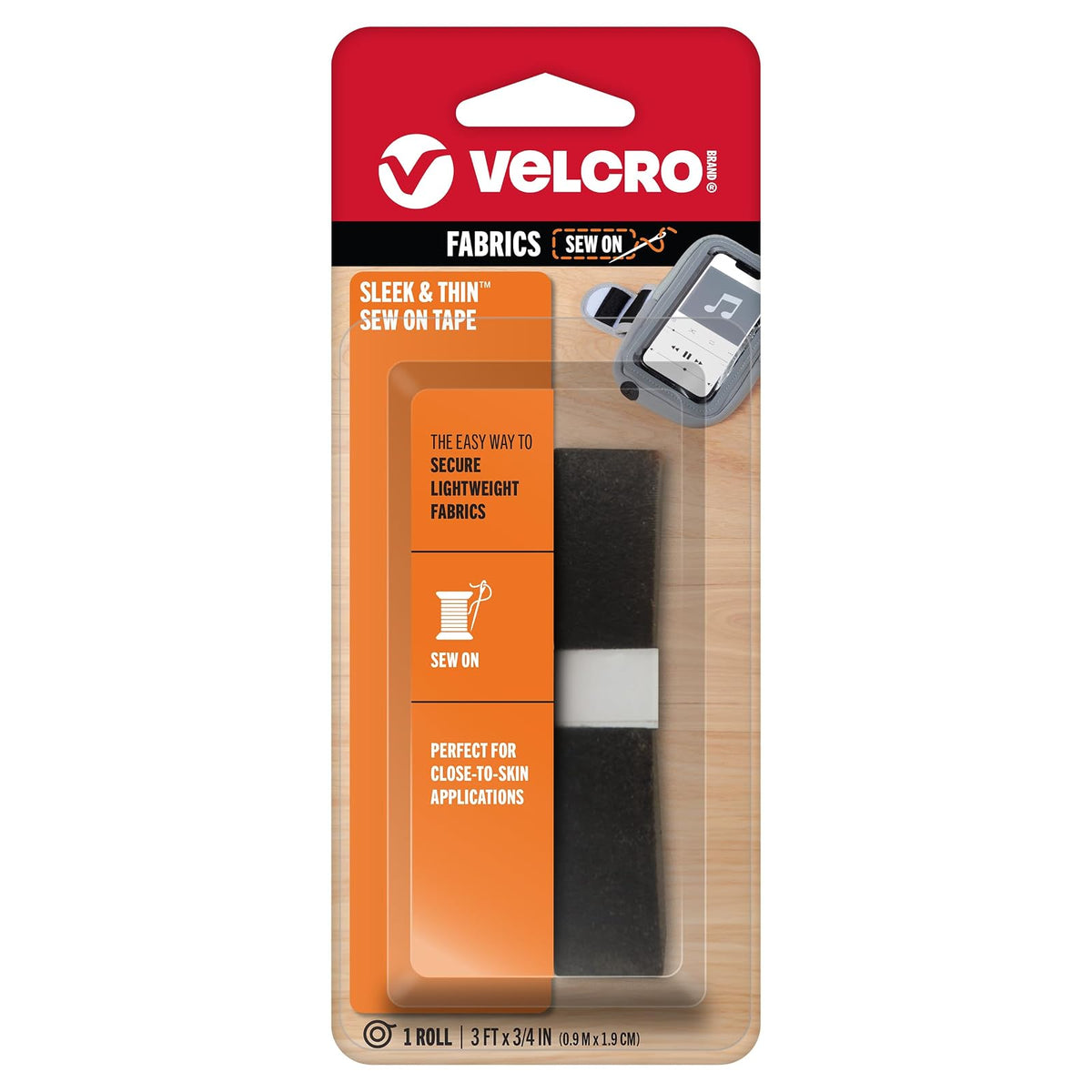 Velcro Cinta Elegante y Delgada para Coser en Telas - Negro - 3ft x 3 - 4in