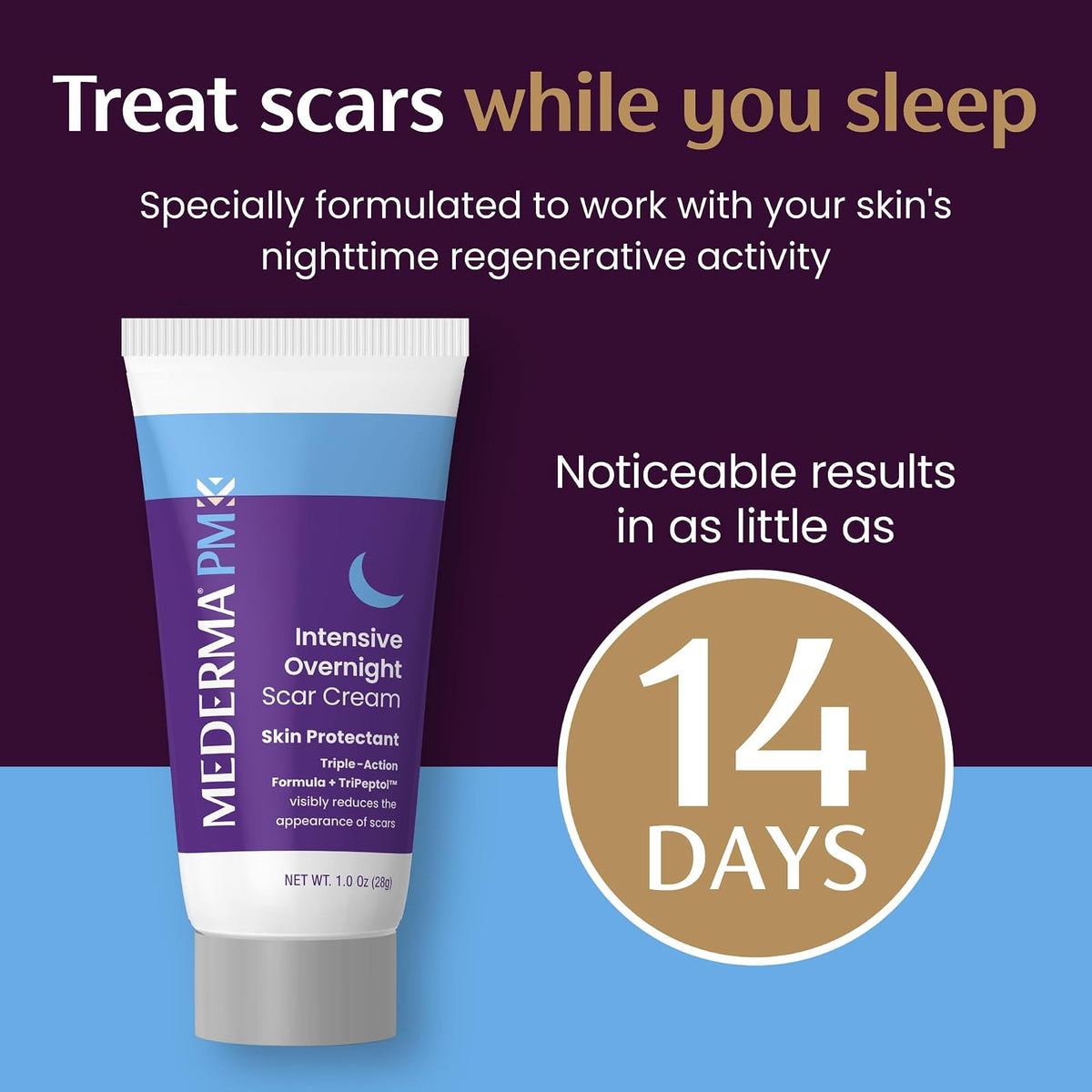 Mederma PM Crema intensiva para cicatrices durante la noche - 1.0 oz (28 g) Tratamiento avanzado para cicatrices que funciona con la actividad regenerativa nocturna de la piel