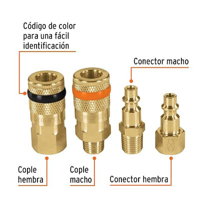 Truper CORAL-4, Juego de 2 conectores y 2 coples para compresor de aire