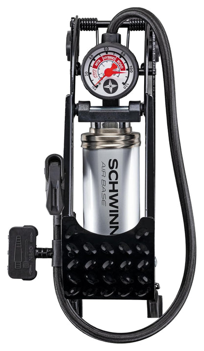Schwinn Bomba de pie de Alta presión, Base de Aire y Base de Aire Plus, medidor de presión de Aire zonificado, se Adapta Tanto a Schrader como a Presta, máximo 120 PSI