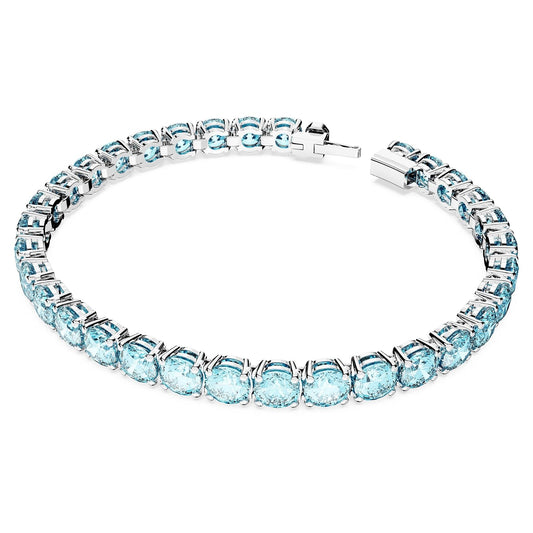 Swarovski Matrix Pulsera de tenis, corte redondo, azul, chapado en rodio