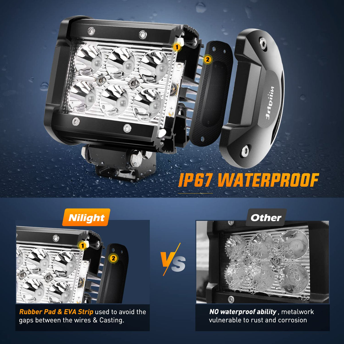 Nilight - Luz LED de 4 pulgadas, luz antiniebla de conducción con puntos azules, 2 unidades de 18 W, pesca todoterreno, caza, señal de seguridad de emergencia, luces de caza para UTV Pick-up Van Boat