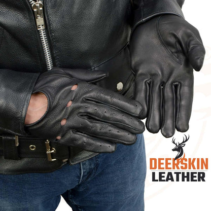 Milwaukee - Guantes de piel de ciervo perforados para hombre con cierre de botón, Negro, Mediano