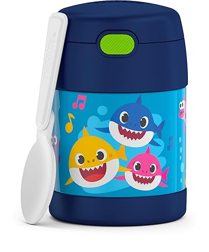 THERMOS FUNTAINER - Tarro de acero inoxidable aislado al vacío para niños con cuchara, 296 ml, Baby Shark