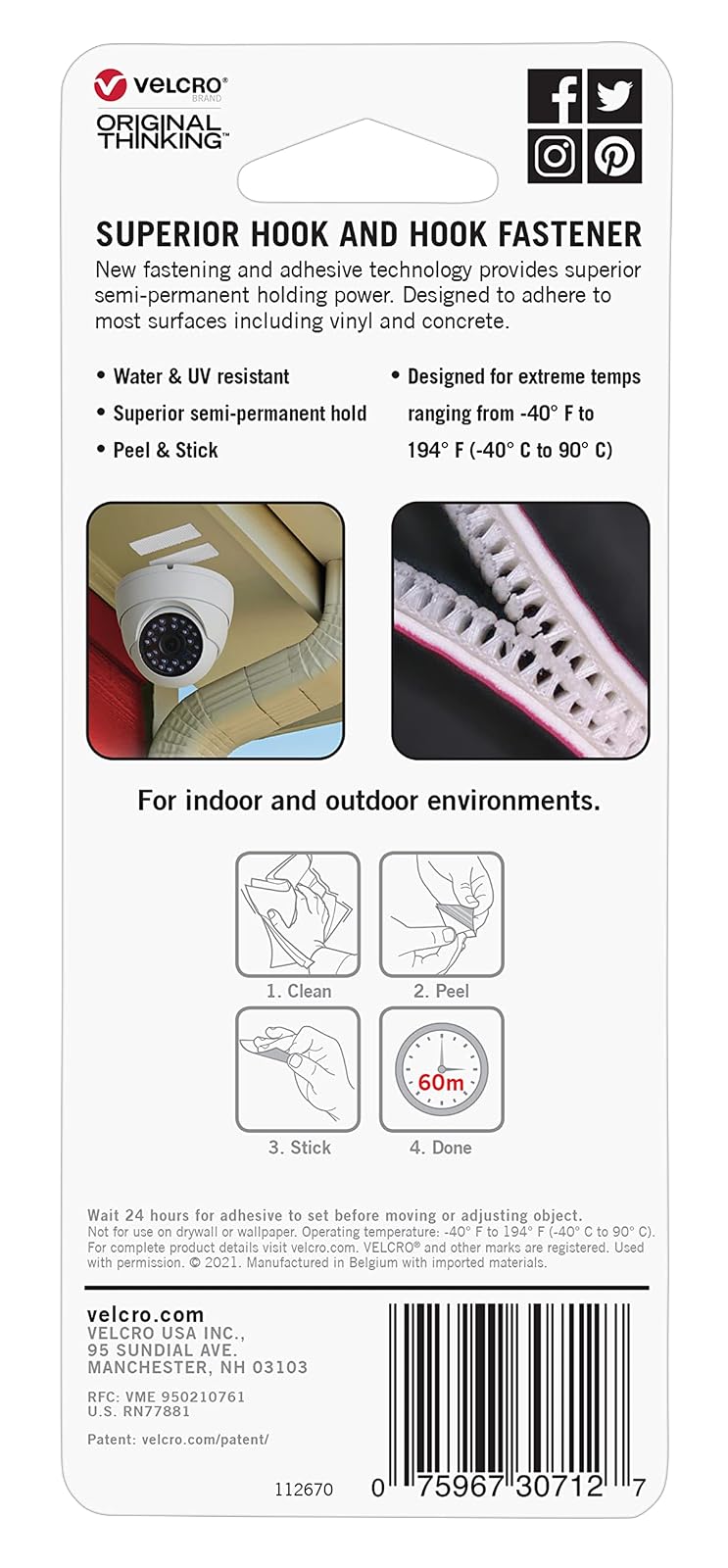 VELCRO Brand ALFA-LOK Sujetadores | Blanco, 6 juegos, 1 pulgada, resistente al agua y UV, interiores o exteriores