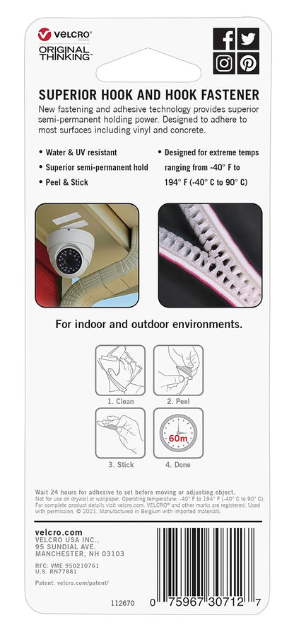 VELCRO Brand ALFA-LOK Sujetadores | Blanco, 6 juegos, 1 pulgada, resistente al agua y UV, interiores o exteriores
