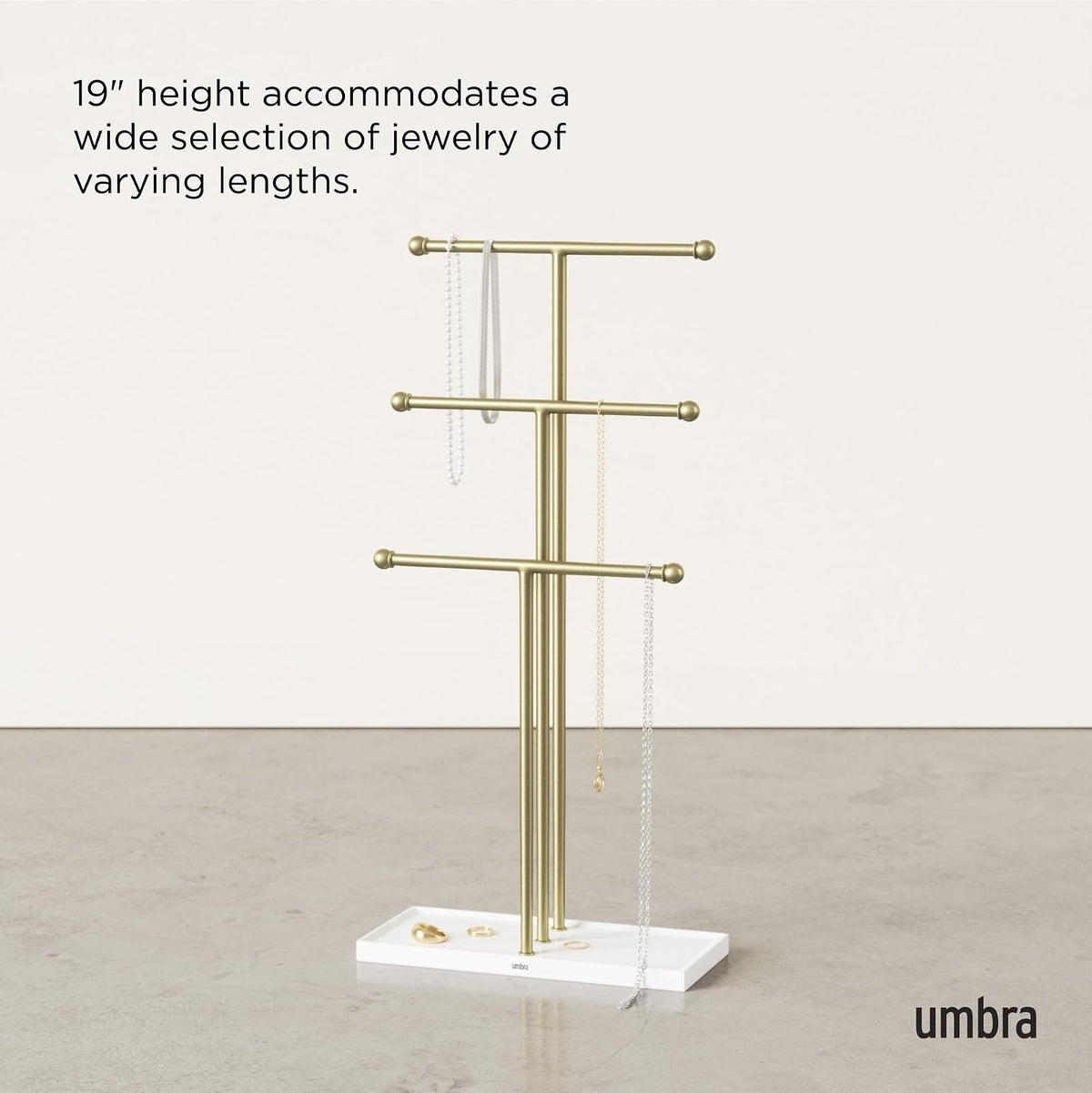 Umbra Trigem Soporte de joyería, Blanco/Latón