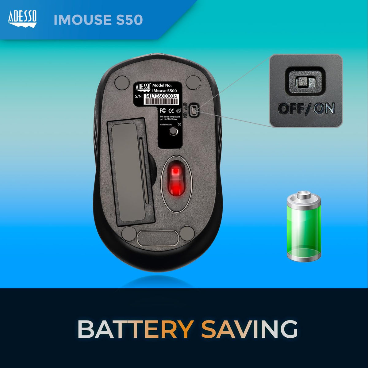 Adesso Ergonomic iMouse S50 - Wireless Optical Mouse