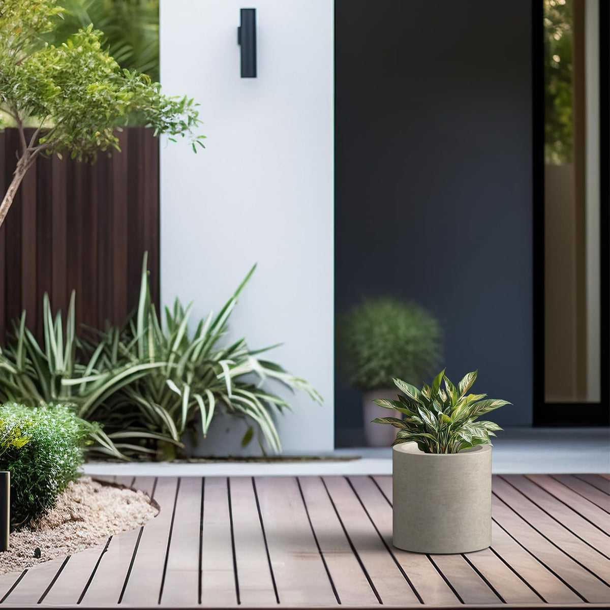 Kante - Maceta Redonda de hormigón de 9.8 Pulgadas de diámetro, Estilo Moderno, Grande, cilíndrica, con Orificio de Drenaje y tapón de Goma para Patio Interior y Exterior, hormigón Desgastado