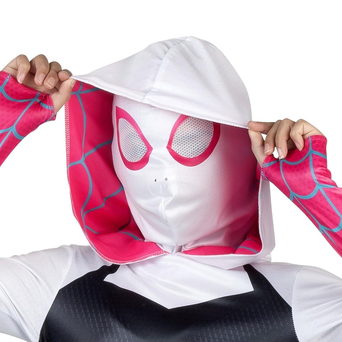 MARVEL Spider-Gwen Official Youth Halloween Costume - Premium Quality Hooded Jumpsuit with Pull On Fabric Mask