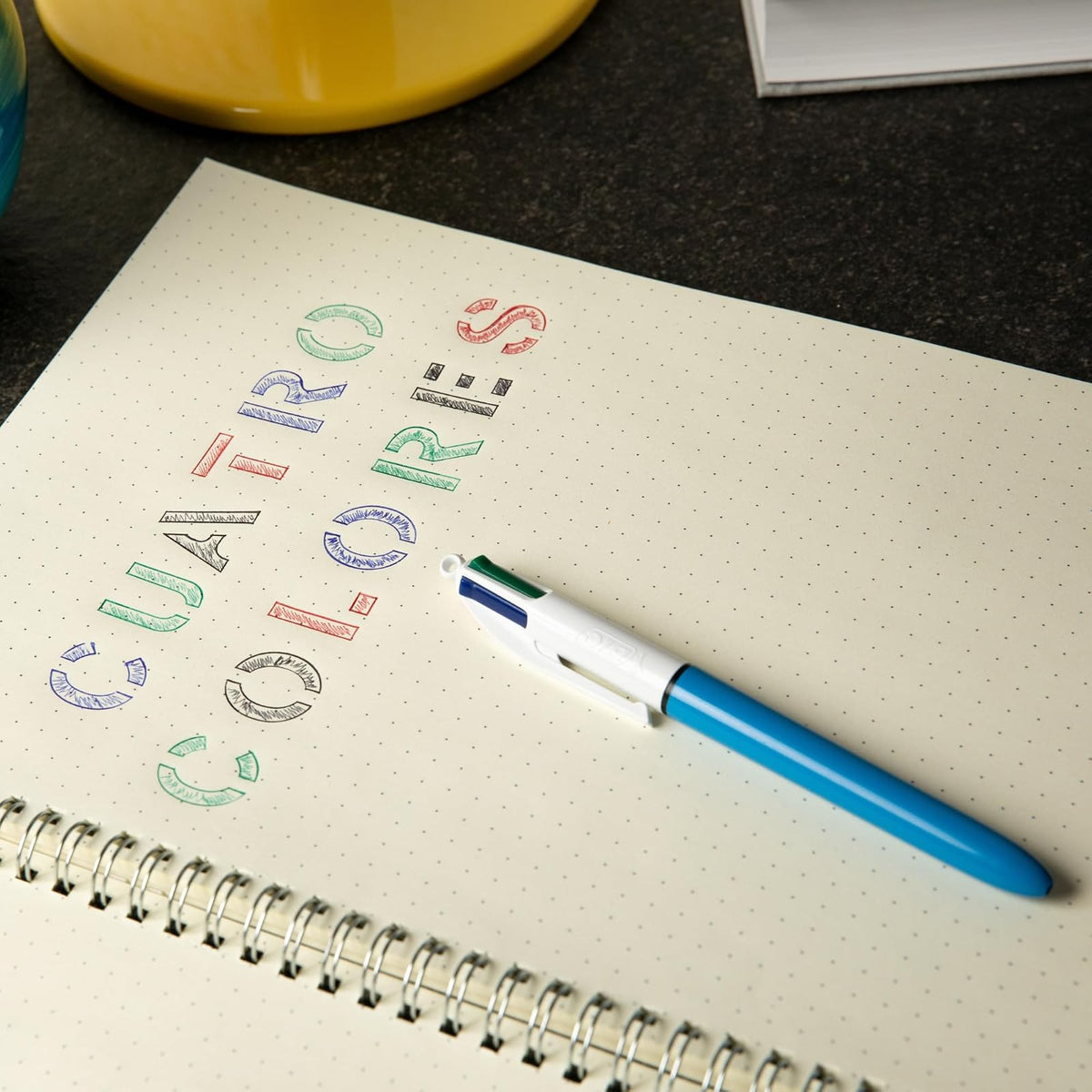 BIC Bolígrafo 4 Color Fun Punto Mediano 4 Tintas en un solo Bolígrafo Lima Rosa Turquesa y Morado Caja con 6 Piezas