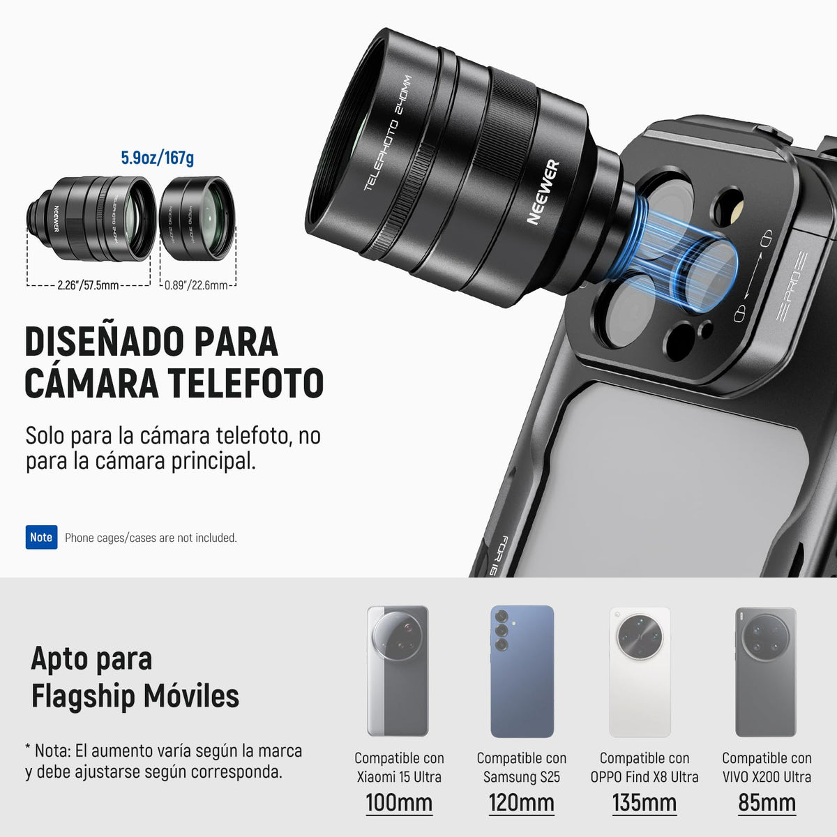 NEEWER - Convertidor 2X con Lentes Macro de 200 mm y 300 mm para cámara de teléfono, Lente de teleobjetivo, 7 Elementos en 5 Grupos, Rosca de 17 mm Compatible con iPhone, Android, Samsung, Xiaomi