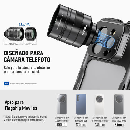 NEEWER - Convertidor 2X con Lentes Macro de 200 mm y 300 mm para cámara de teléfono, Lente de teleobjetivo, 7 Elementos en 5 Grupos, Rosca de 17 mm Compatible con iPhone, Android, Samsung, Xiaomi