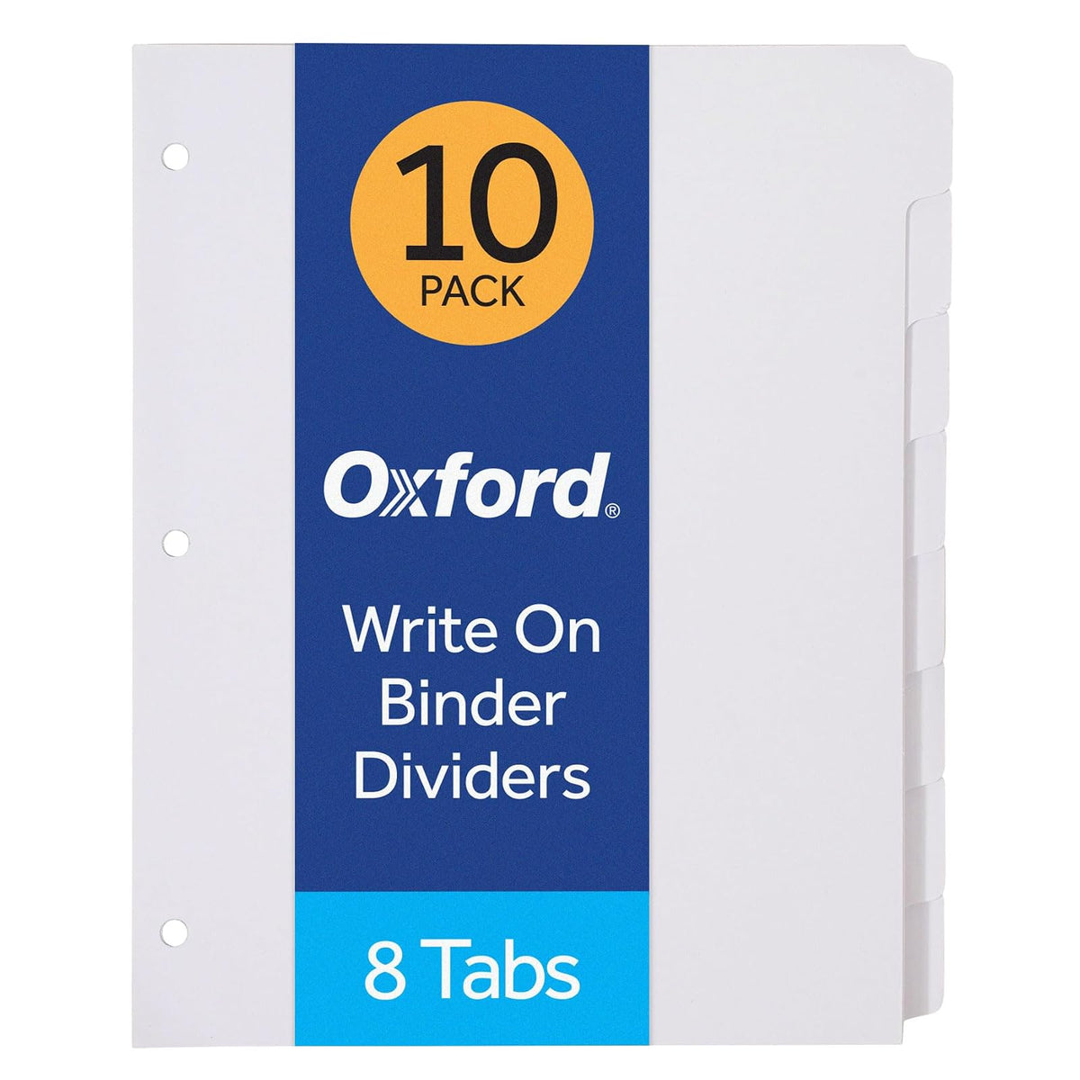 Oxford 89982 - Divisores de carpeta para 3 anillos, plástico duradero, pestañas de corte 1/8, separadores de 3 agujeros en 8 juegos de pestañas, 80 divisores, 10 juegos, blanco