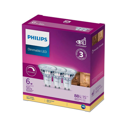 Philips LED 3 Focos LED 6W luz cálida