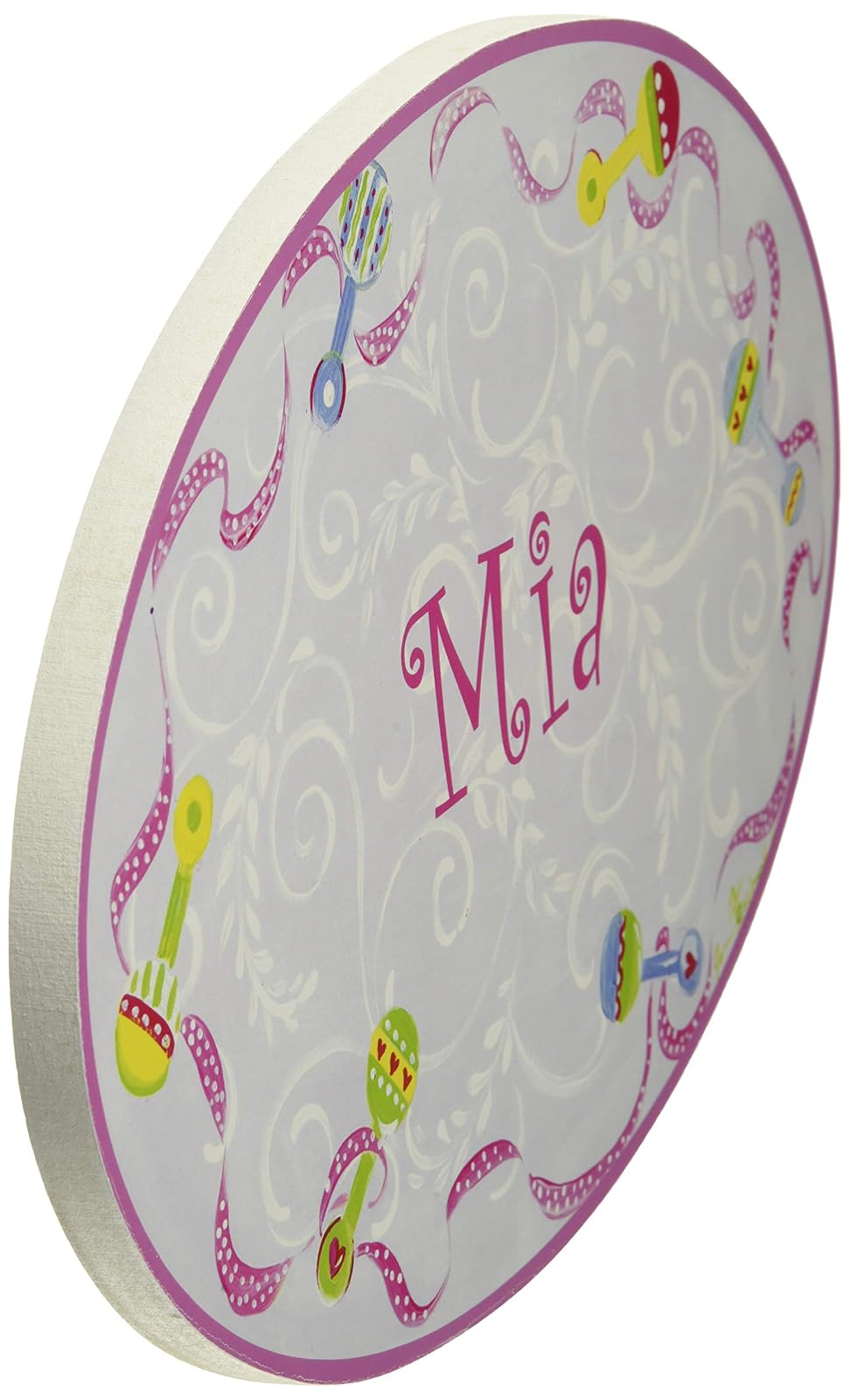 The Kids Room Pink Rattles Personalized Oval Plaque, Mia